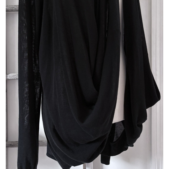 Reiss Essentials M Black Draped Open Front Cardigan Lightweight Knit Cocoon - Picture 6 of 13